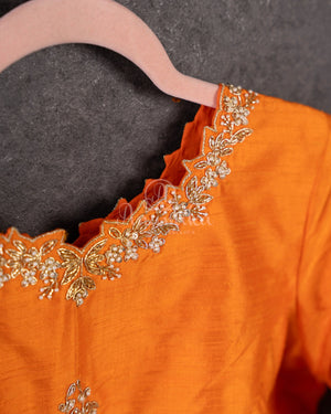 Mango Yellow Tusser georgette saree with all over paithani weave