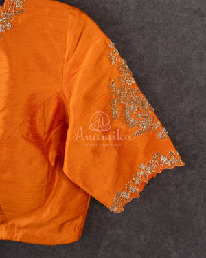 Mango Yellow Tusser georgette saree with all over paithani weave