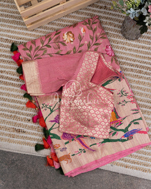 Handpainted Tusser Georgette Saree with exclusive paithani border