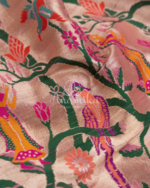 Handpainted Tusser Georgette Saree with exclusive paithani border