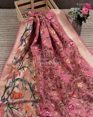 Handpainted Tusser Georgette Saree with exclusive paithani border