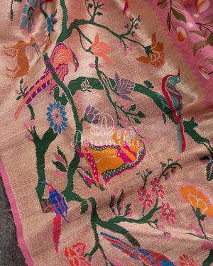 Handpainted Tusser Georgette Saree with exclusive paithani border