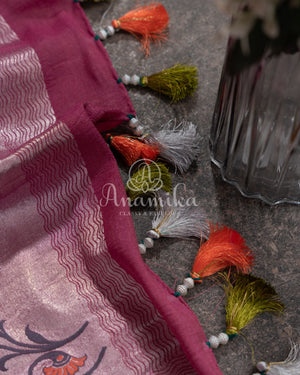 Onion Pink Tusser Georgette Saree with exclusive paithani border