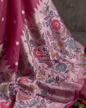 Onion Pink Tusser Georgette Saree with exclusive paithani border