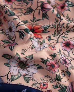 Twill silk saree with paithani and kanchi border, with all over digital kalamkari print