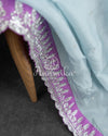 Light powder blue Satin Organza saree with lovely lavender zardosi work border