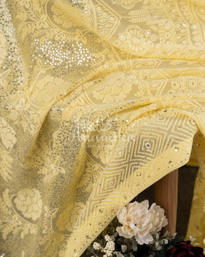 Yellow Georgette Chikankari Saree with sequins