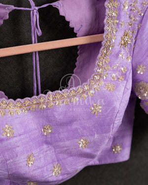 Purple Ombre Tissue Silk Saree with embroirdered border and lavender blouse