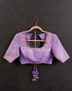 Purple Ombre Tissue Silk Saree with embroirdered border and lavender blouse