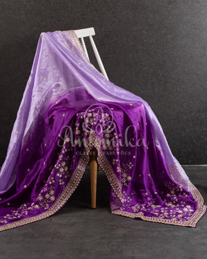 Purple Ombre Tissue Silk Saree with embroirdered border and lavender blouse