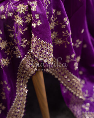 Purple Ombre Tissue Silk Saree with embroirdered border and lavender blouse