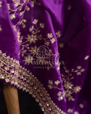 Purple Ombre Tissue Silk Saree with embroirdered border and lavender blouse