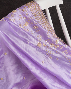 Purple Ombre Tissue Silk Saree with embroirdered border and lavender blouse