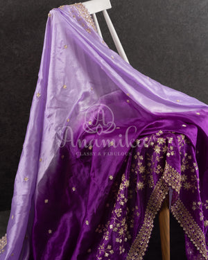 Purple Ombre Tissue Silk Saree with embroirdered border and lavender blouse