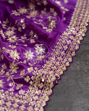 Purple Ombre Tissue Silk Saree with embroirdered border and lavender blouse
