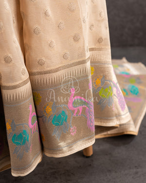 Beige Georgette saree with a paithani border and blouse