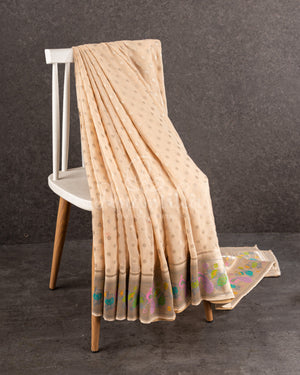 Beige Georgette saree with a paithani border and blouse