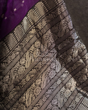 Purple Chanderi Silk Saree with a contrast yellow kalamkari blouse