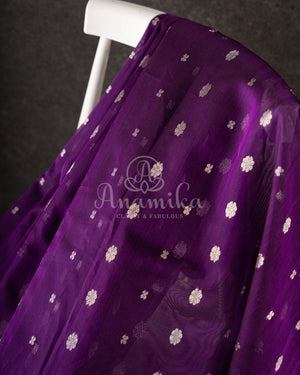 Purple Chanderi Silk Saree with a contrast yellow kalamkari blouse