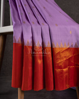 Lavender Gadwal Saree with a contrast reddish gold tissue border