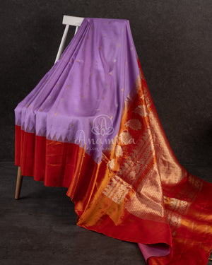 Lavender Gadwal Saree with a contrast reddish gold tissue border