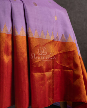 Lavender Gadwal Saree with a contrast reddish gold tissue border