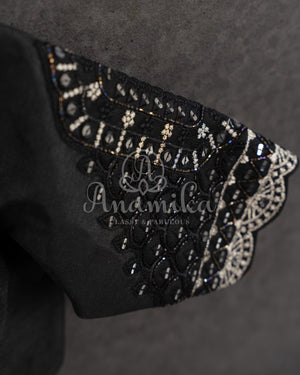 Black Pleated saree with an embroidered border and blouse