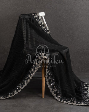 Black Pleated saree with an embroidered border and blouse