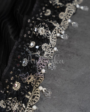 Black Pleated saree with an embroidered border and blouse