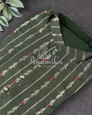 Banarasi Kurta with vertical zari lines in a lovely shade of green