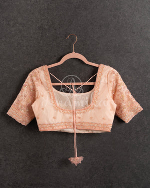 Light peach elbow sleeves with cutdana work - net overlay on top