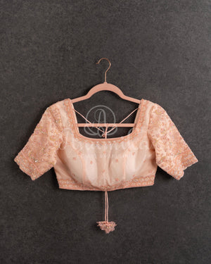 Light peach elbow sleeves with cutdana work - net overlay on top