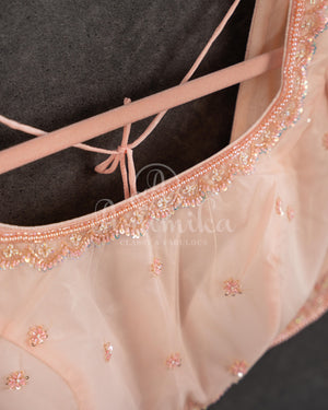 Light peach elbow sleeves with cutdana work - net overlay on top