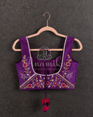 Purple Sleeveless Blouse with uniquely designed work pattern