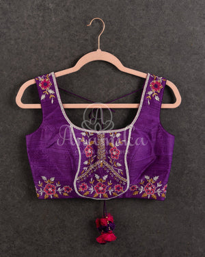 Purple Sleeveless Blouse with uniquely designed work pattern