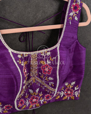 Purple Sleeveless Blouse with uniquely designed work pattern