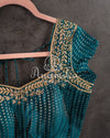 Peacock Green Pure Silk Zari buttas blouse with gold zardosi work on shoulder line