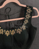 Dark Green (almost black) sleeveless blouse with gold zardosi work