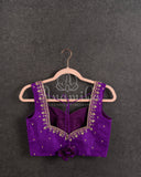 Purple Sleeveless Blouse with simple gold embroidery