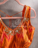 Orange ikkat rawsilk sleeveless blouse with zardosi work