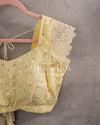 Pastel Yellow georgette chikankari blouse with lace sleeves