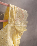 Pastel Yellow georgette chikankari blouse with lace sleeves