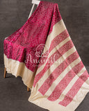 Pink/White Ikkat Silk Saree with contrast off white floral work blouse