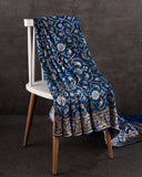 Banarasi Katan Saree in Mid night blue with silver and gold zari weaving