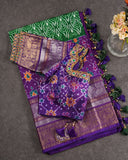 Green/Purple Twill Silk Saree with Patola Silk Blouse