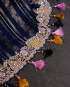 Mid Night Blue Goergette Organza saree with zari lines all over