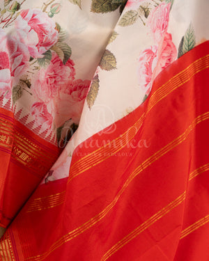 Off white Soft Kanchi silk saree with beautiful floral prints