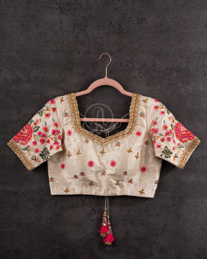 Off white Soft Kanchi silk saree with beautiful floral prints