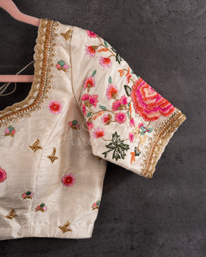 Off white Soft Kanchi silk saree with beautiful floral prints