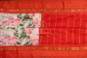 Off white Soft Kanchi silk saree with beautiful floral prints